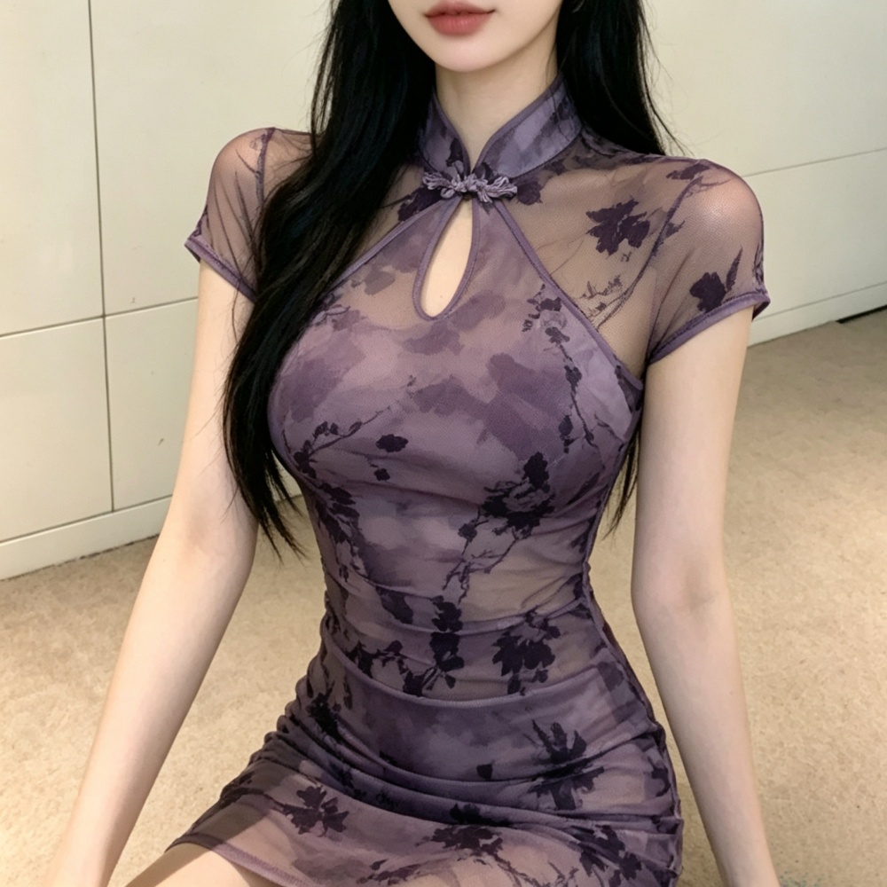 Retro short sleeve dress spicegirl sexy cheongsam for women