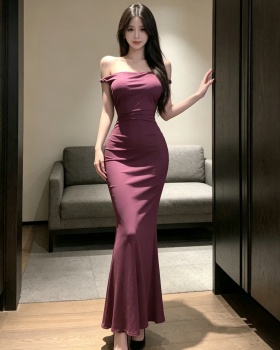 Temperament long dress purple formal dress for women