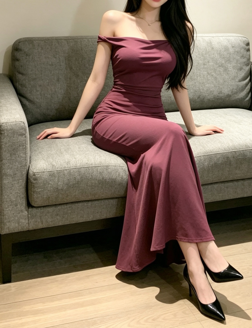 Temperament long dress purple formal dress for women