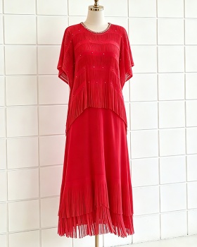 Tassels loose hollow fold fashion bat sleeve dress for women