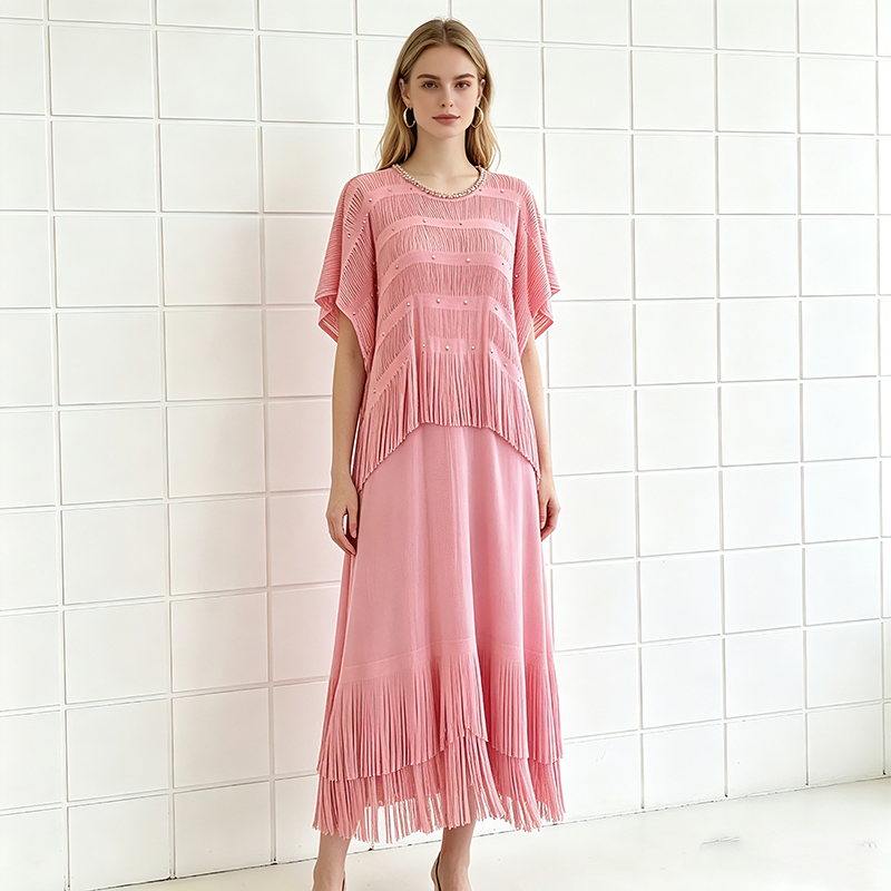 Tassels loose hollow fold fashion bat sleeve dress for women
