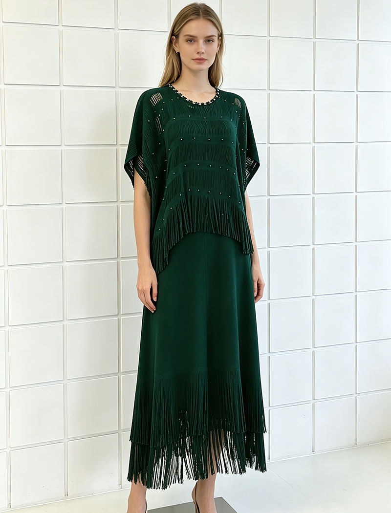 Tassels loose hollow fold fashion bat sleeve dress for women