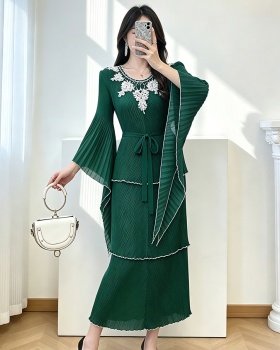 Trumpet sleeves embroidered long dress splice loose dress
