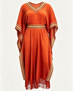 Tassels large yard long dress pinched waist light dress