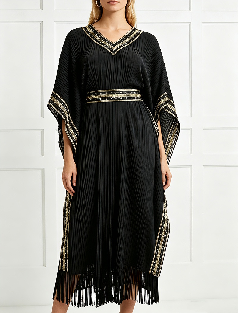 Tassels large yard long dress pinched waist light dress
