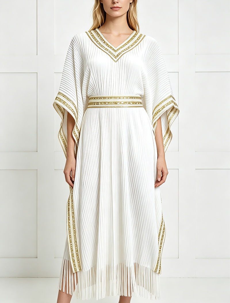 Tassels large yard long dress pinched waist light dress