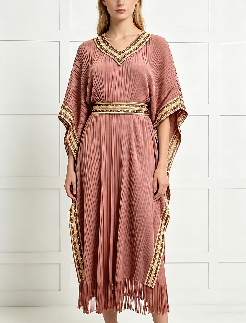 Tassels large yard long dress pinched waist light dress
