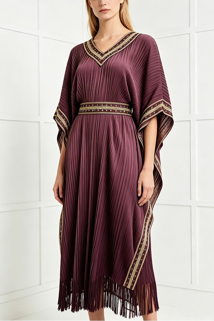 Tassels large yard long dress pinched waist light dress