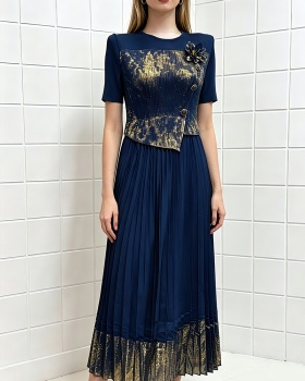 Loose fold large yard long dress buckle light dress for women