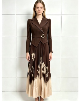 Buckle loose business suit pinched waist European style dress