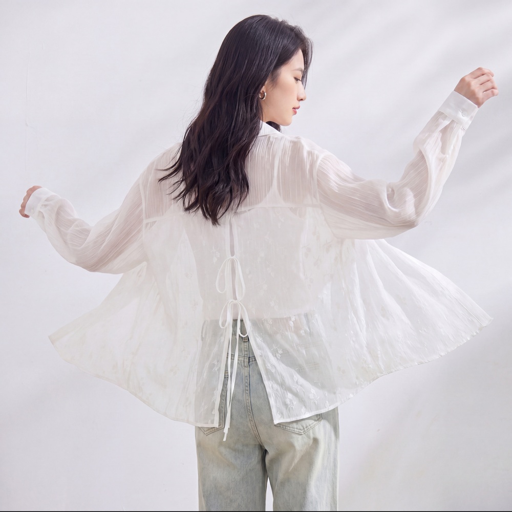 Loose all-match shirt lace Korean style smock for women