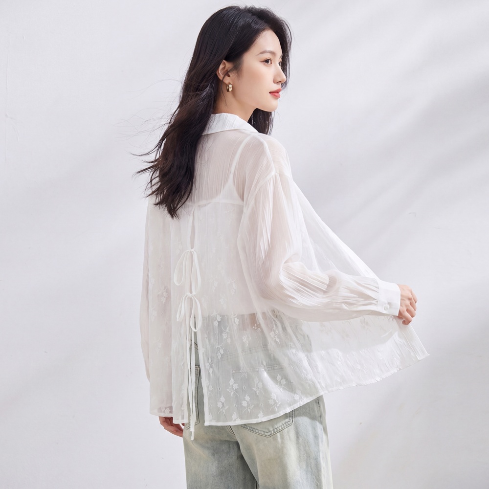 Loose all-match shirt lace Korean style smock for women