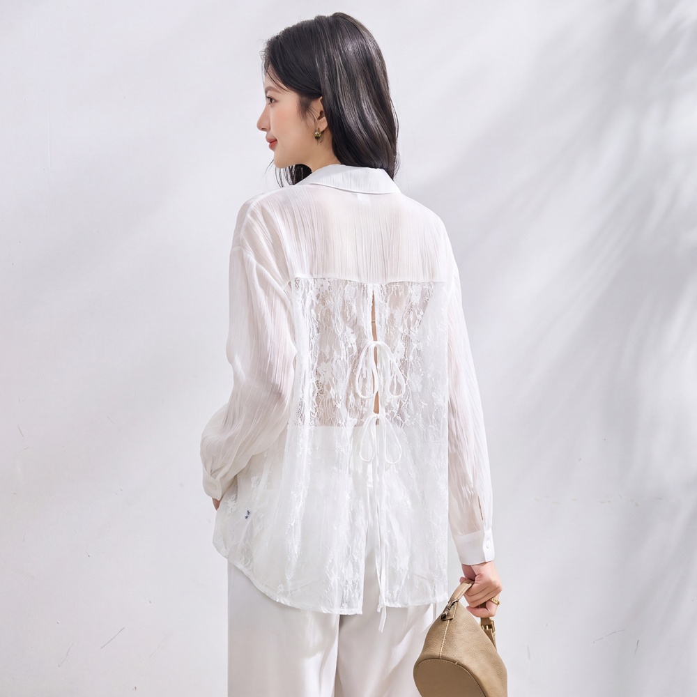 Loose all-match shirt lace Korean style smock for women