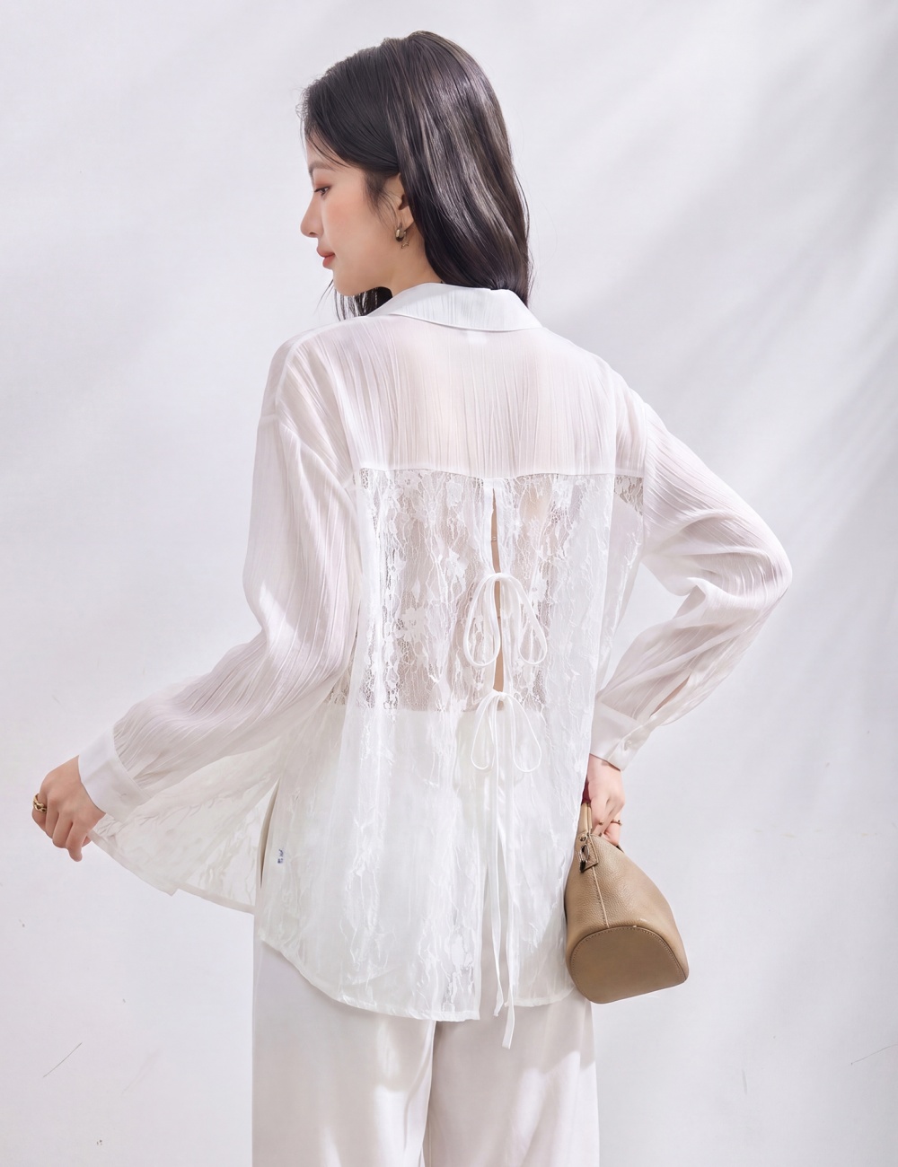 Loose all-match shirt lace Korean style smock for women