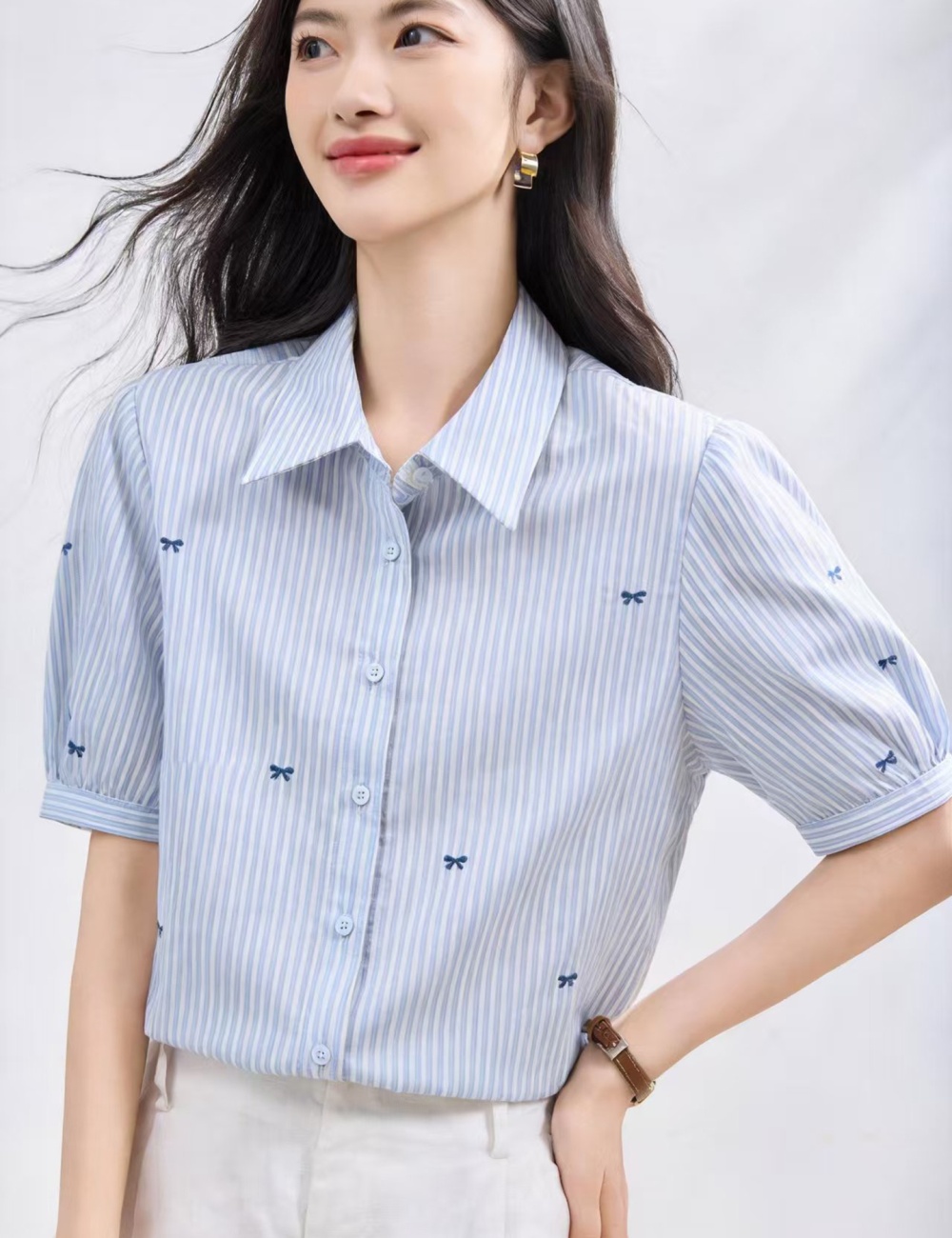 Small butterfly Casual all-match shirt summer slim tops