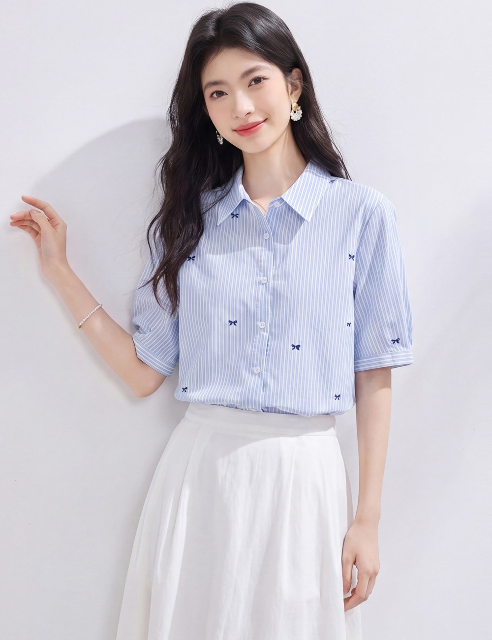 Small butterfly Casual all-match shirt summer slim tops
