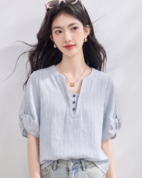 France style summer shirt minimalist blue tops