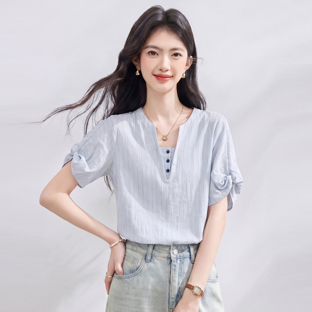 France style summer shirt minimalist blue tops
