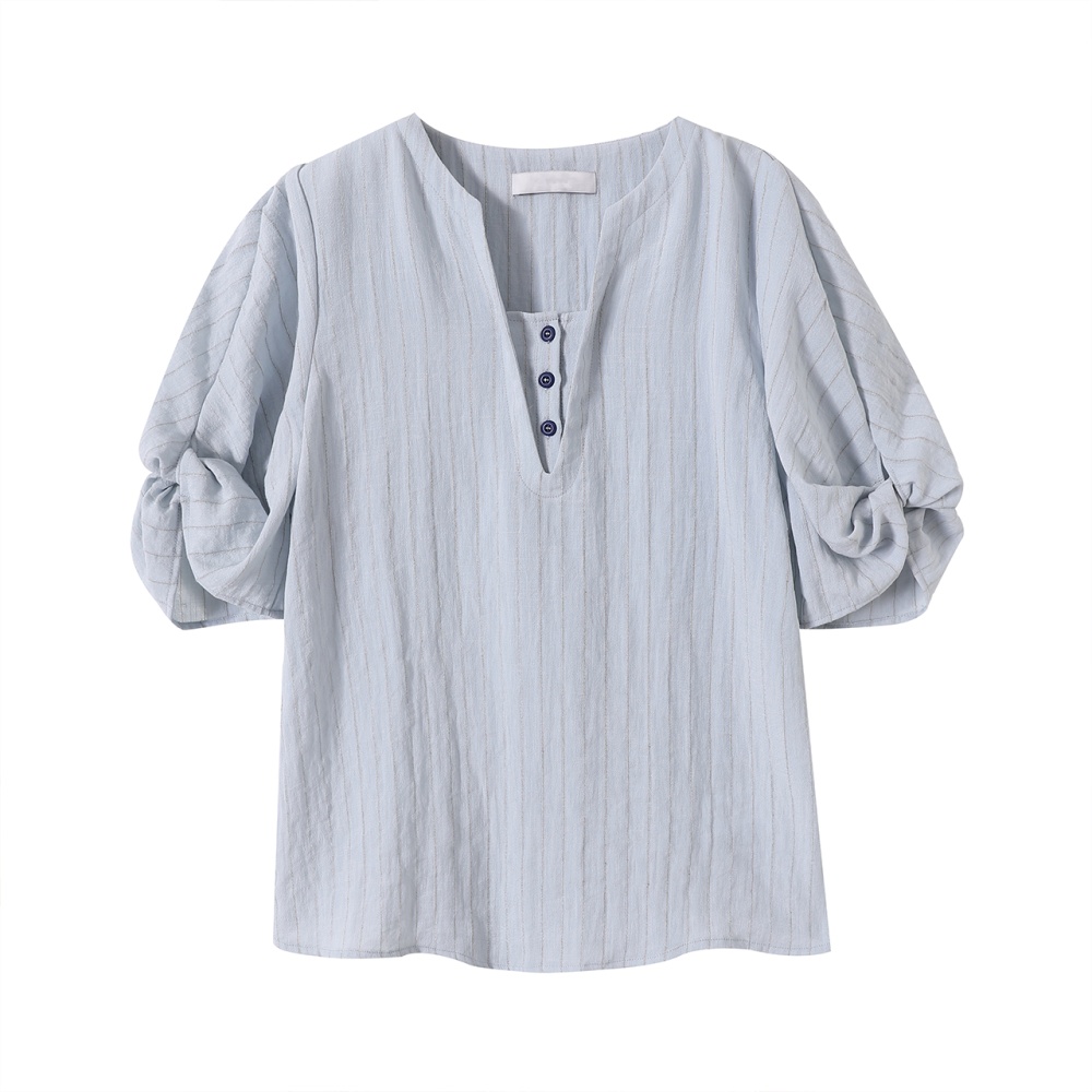 France style summer shirt minimalist blue tops