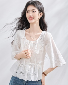 Short sleeve A-line shirt summer embroidered tops