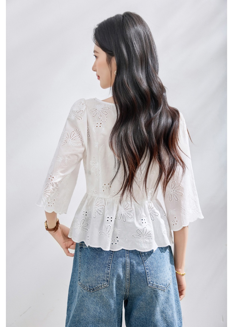 Short sleeve A-line shirt summer embroidered tops