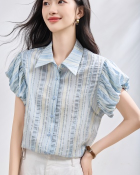 Summer blue shirt show young small shirt for women