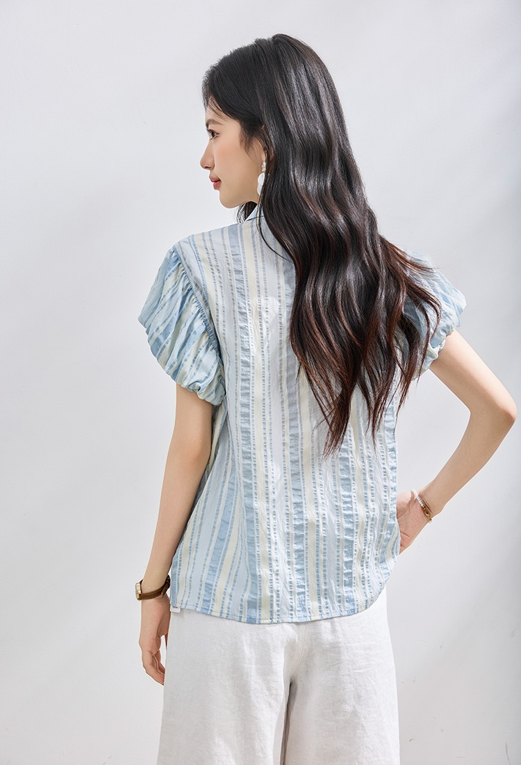Summer blue shirt show young small shirt for women