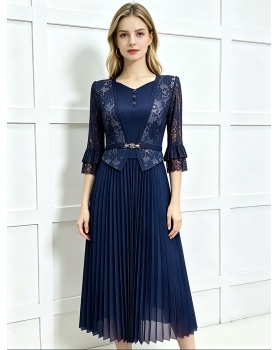 Fold lotus leaf edges sleeve temperament dress for women