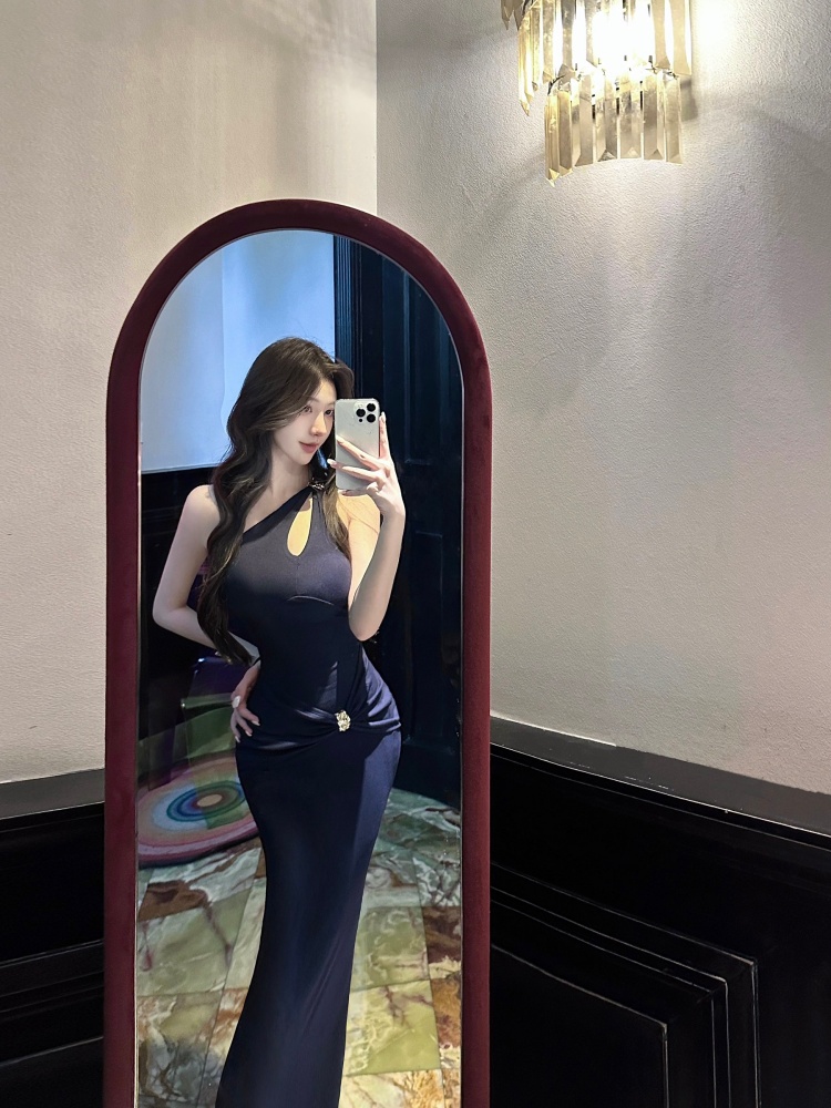 Summer sloping shoulder sexy package hip dress for women