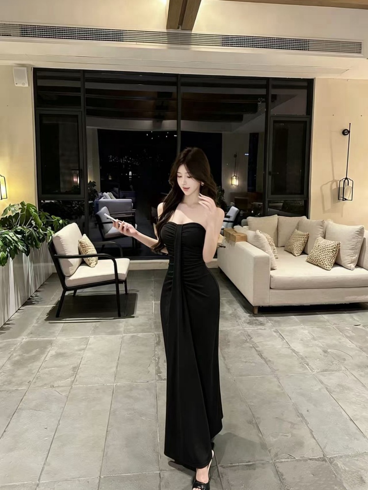 Spicegirl sexy long dress fold wrapped chest dress for women
