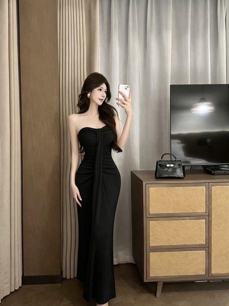 Spicegirl sexy long dress fold wrapped chest dress for women