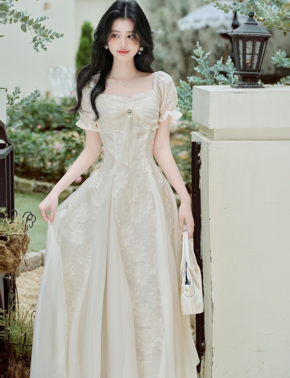 France style vacation white light luxury dress