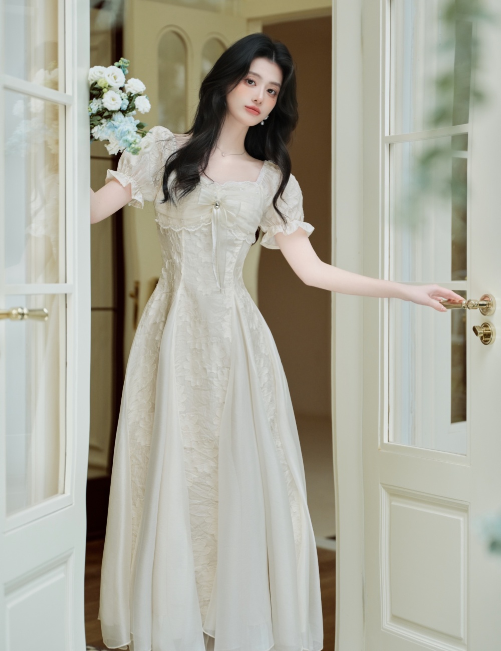 France style vacation white light luxury dress
