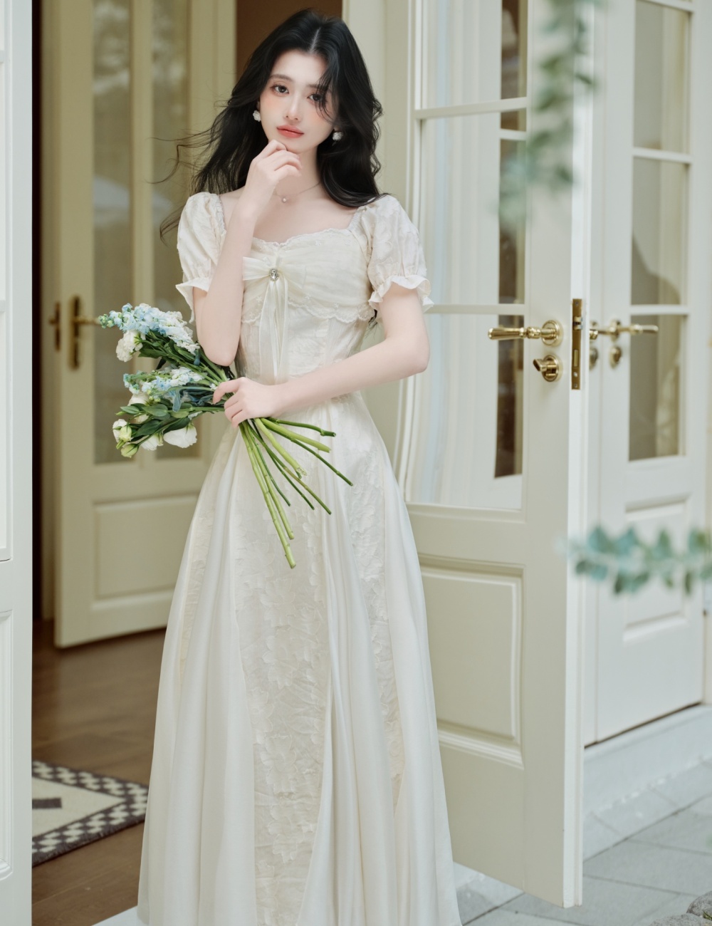 France style vacation white light luxury dress