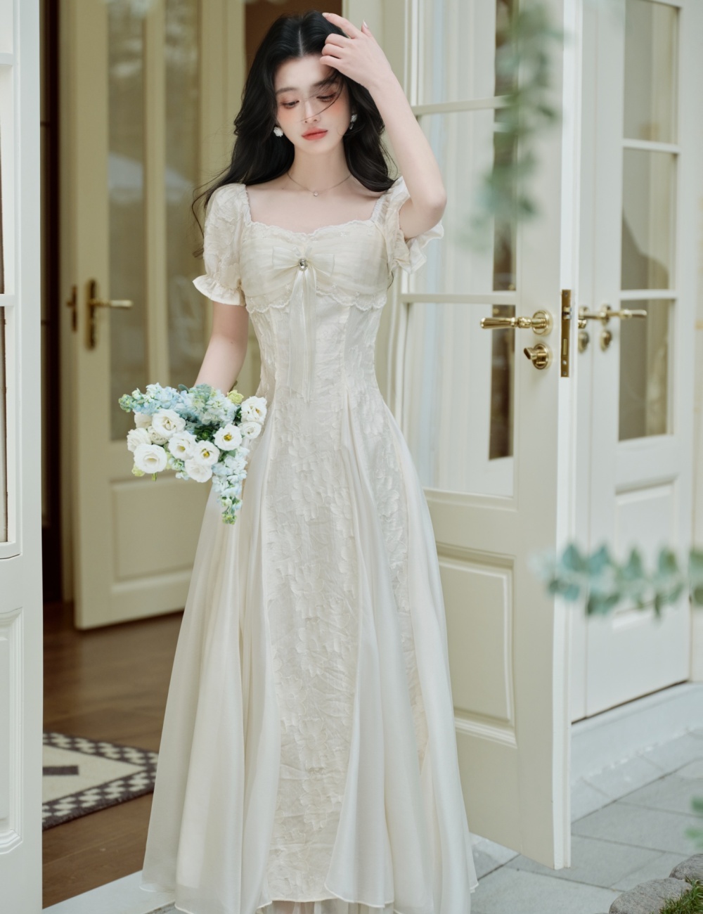 France style vacation white light luxury dress