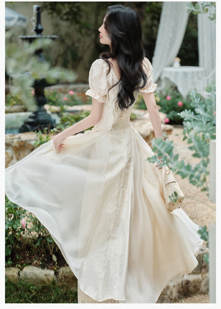 France style vacation white light luxury dress