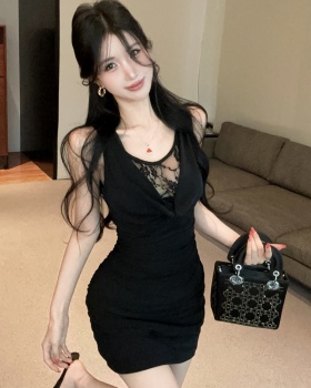 Sexy package hip dress nightclub splice T-back for women