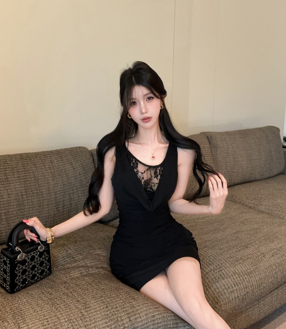 Sexy package hip dress nightclub splice T-back for women