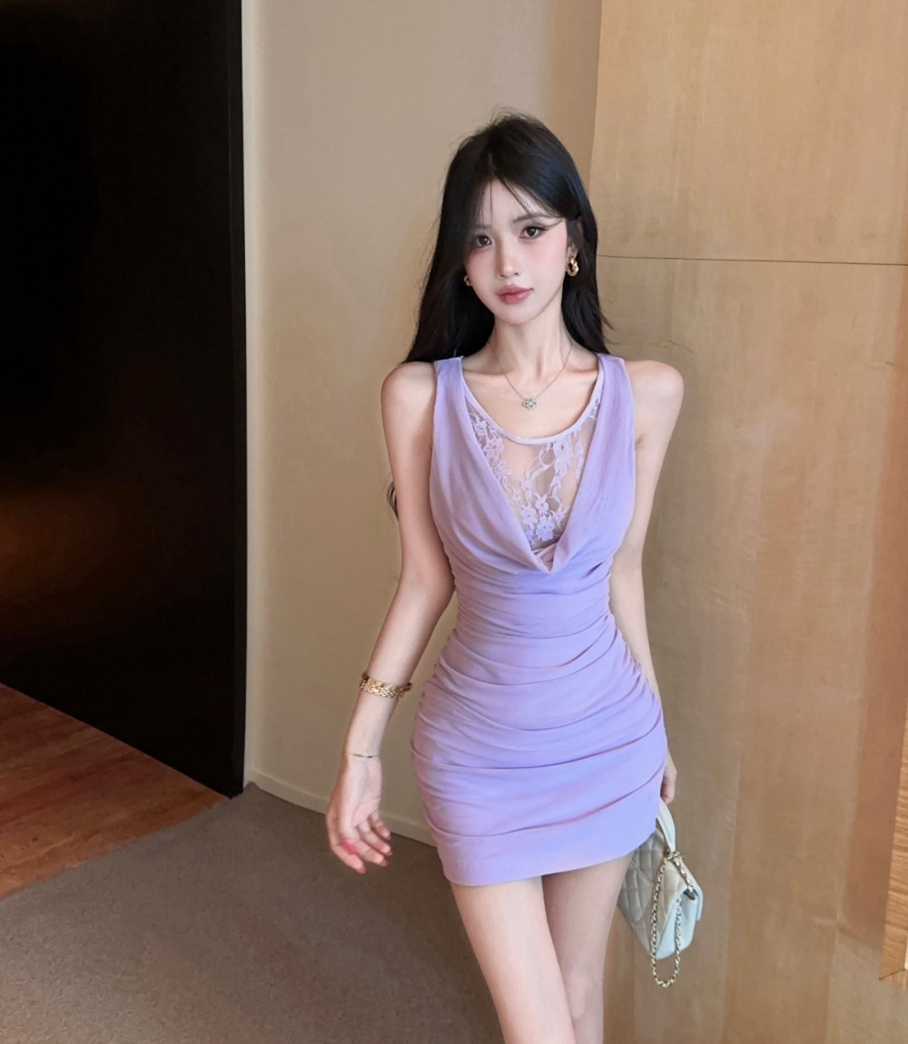 Sexy package hip dress nightclub splice T-back for women
