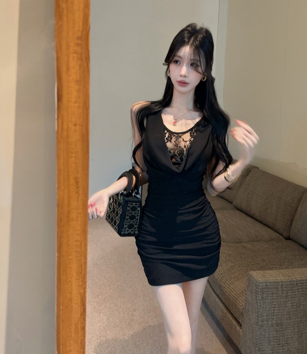 Sexy package hip dress nightclub splice T-back for women