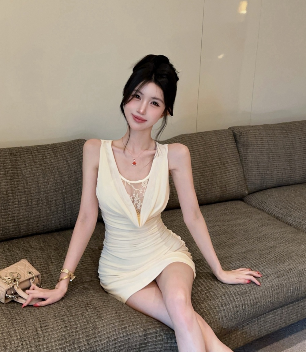 Sexy package hip dress nightclub splice T-back for women