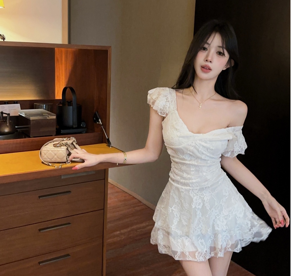 Summer slim V-neck gauze retro dress for women