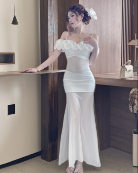 Splice long sexy flowers sling translucent bottoming dress
