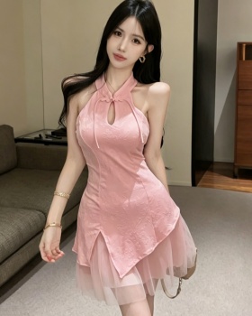Slim hollow cheongsam tender short dress