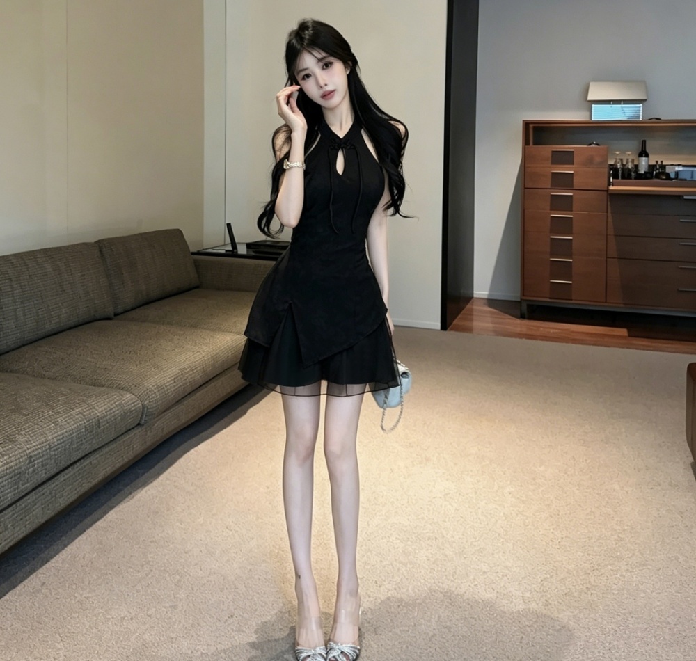 Slim hollow cheongsam tender short dress