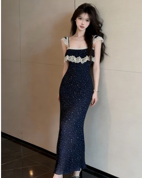 Retro boats sleeve vacation dress splice floral long dress