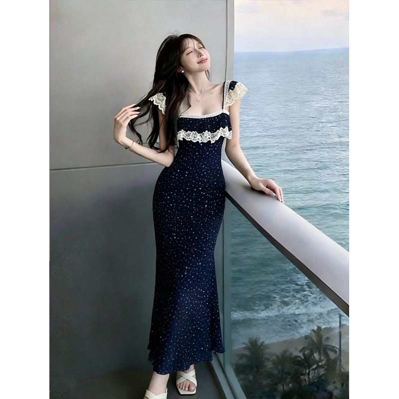 Retro boats sleeve vacation dress splice floral long dress