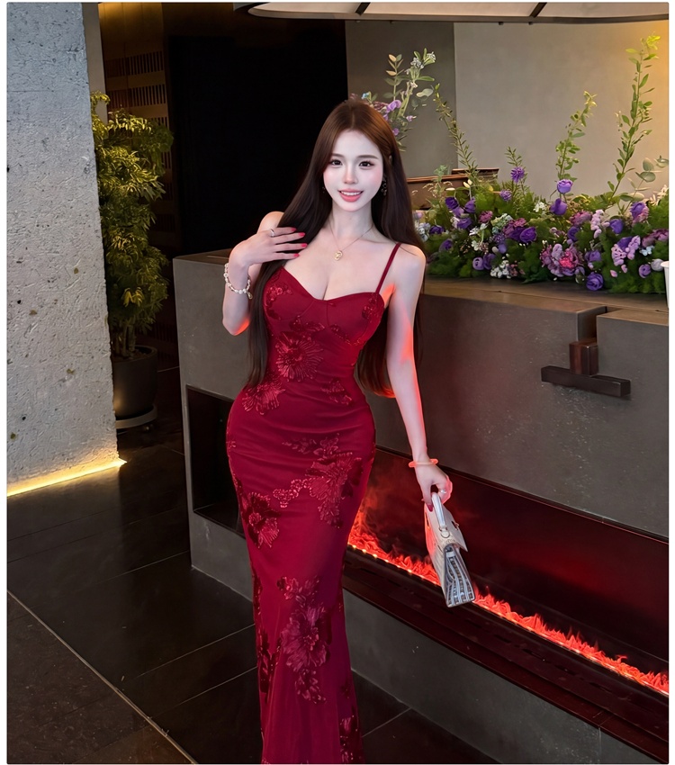 Halter pinched waist long dress France style dress for women