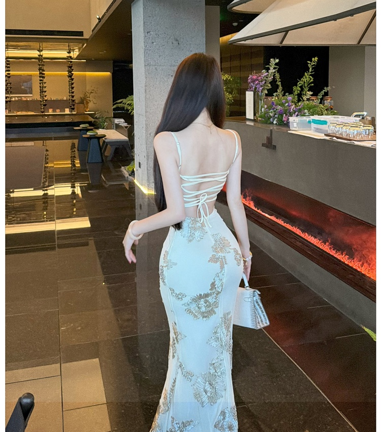 Halter pinched waist long dress France style dress for women