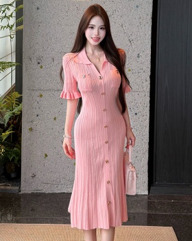 Small fellow pink A-line short sleeve dress for women